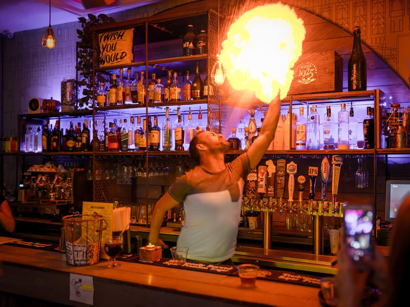 Breathing fire at a bar