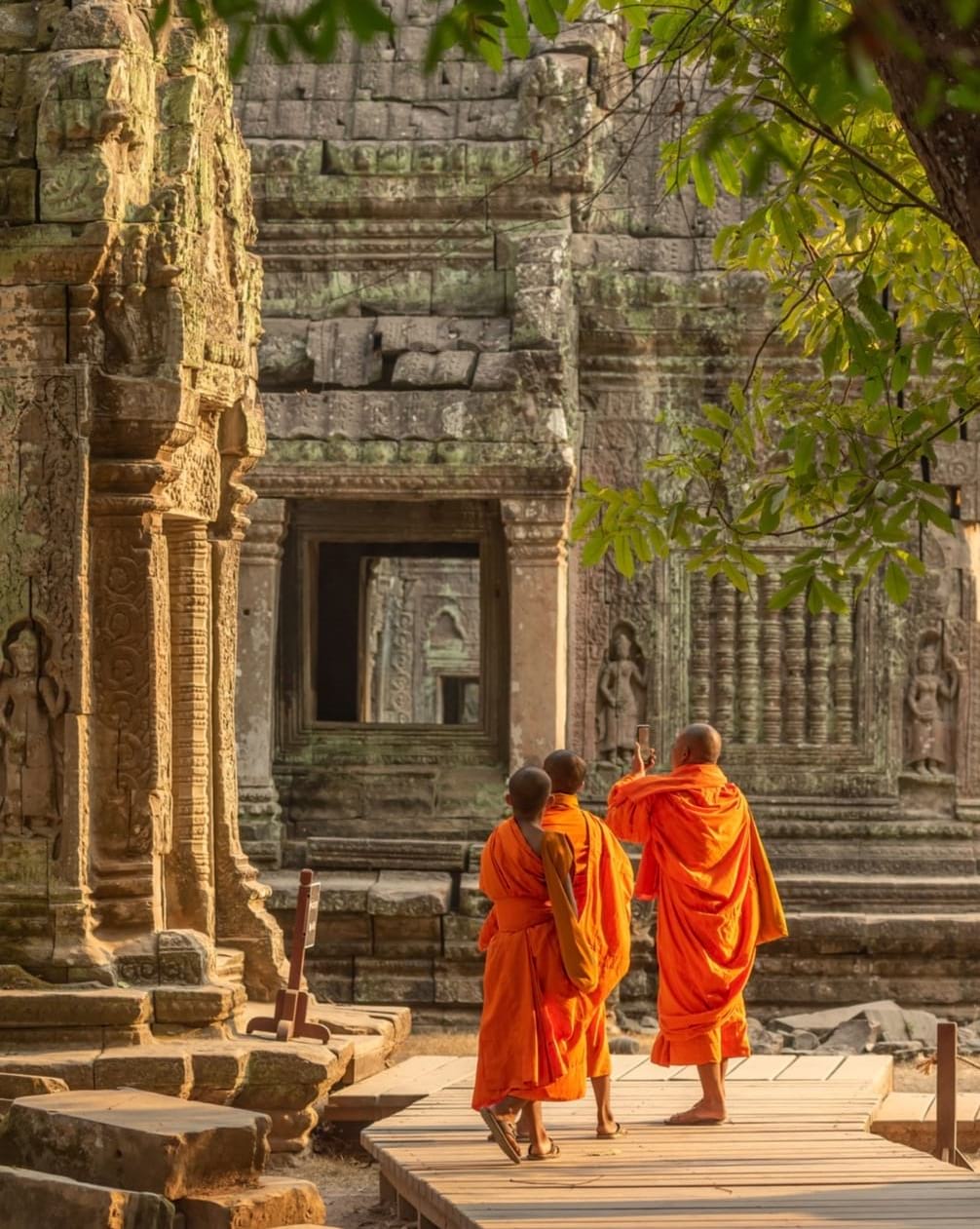 柬埔寨寺庙里的年轻僧侣