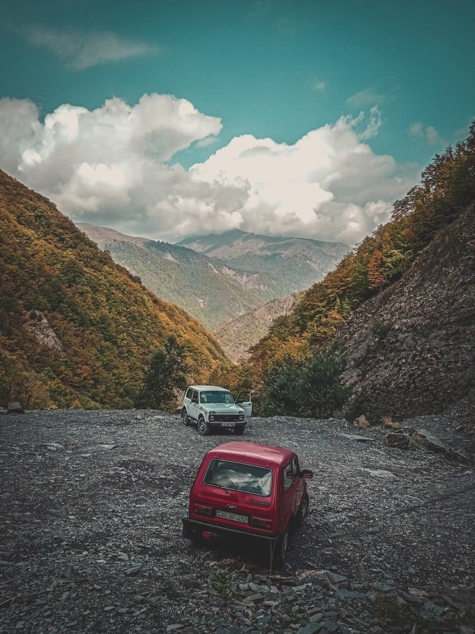 ladas on a mountain in azerbaijan